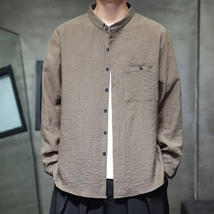 Camicia a maniche lunghe da uomo con bottoni in tinta unita Buddha Stones Spring - image 19