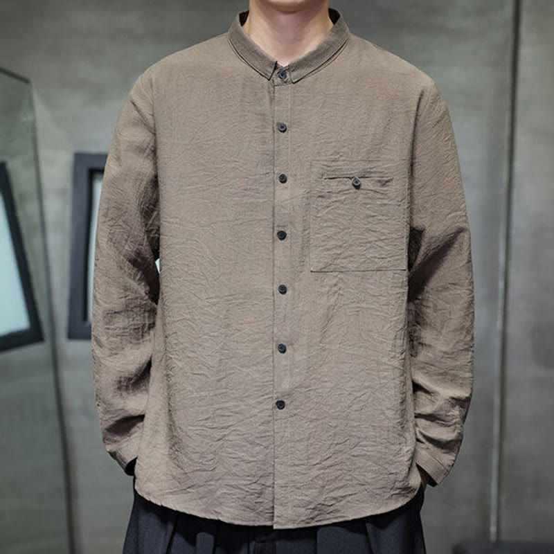 Camicia a maniche lunghe da uomo con bottoni in tinta unita Buddha Stones Spring - image 22