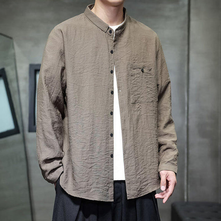 Camicia a maniche lunghe da uomo con bottoni in tinta unita Buddha Stones Spring - image 18