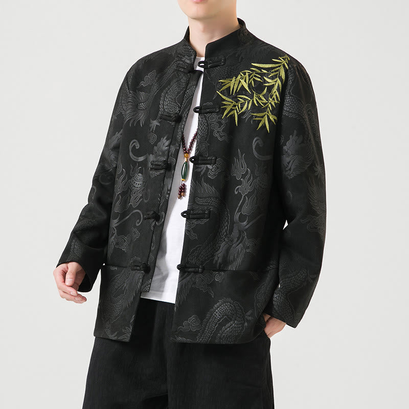 Giacca da uomo a maniche lunghe con design a bottoni, drago di bambù Buddha Stones - Nero - US/UK/AU46, EU56 (5XL) - image 0