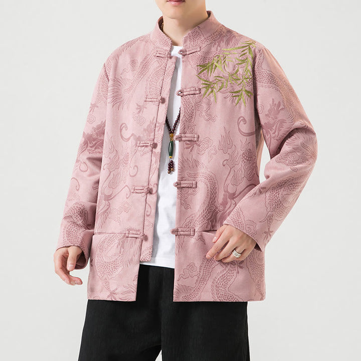 Giacca da uomo a maniche lunghe con design a bottoni, drago di bambù Buddha Stones - Rosa chiaro - US/UK/AU46, EU56 (5XL) - image 33