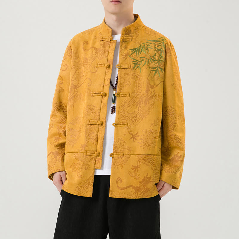 Giacca da uomo a maniche lunghe con design a bottoni, drago di bambù Buddha Stones - Oro - US/UK/AU46, EU56 (5XL) - image 10