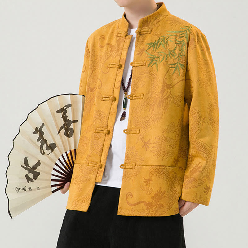 Giacca da uomo a maniche lunghe con design a bottoni, drago di bambù Buddha Stones - image 15