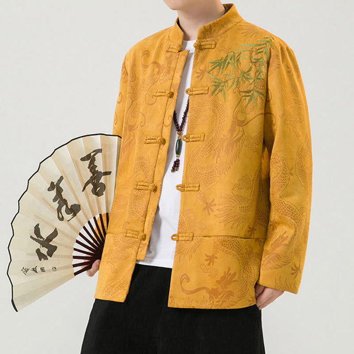 Giacca da uomo a maniche lunghe con design a bottoni, drago di bambù Buddha Stones - image 15