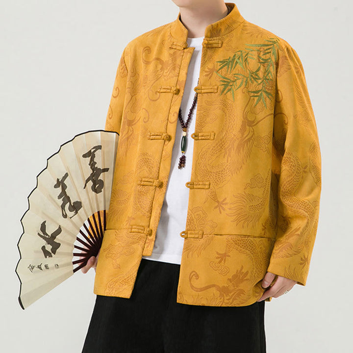 Giacca da uomo a maniche lunghe con design a bottoni, drago di bambù Buddha Stones - image 12