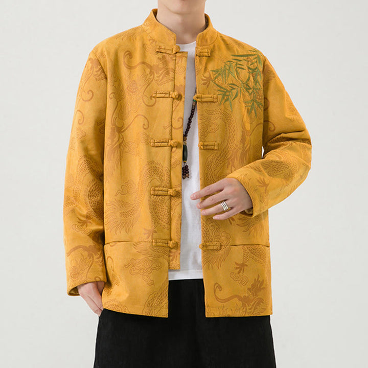 Giacca da uomo a maniche lunghe con design a bottoni, drago di bambù Buddha Stones - image 11