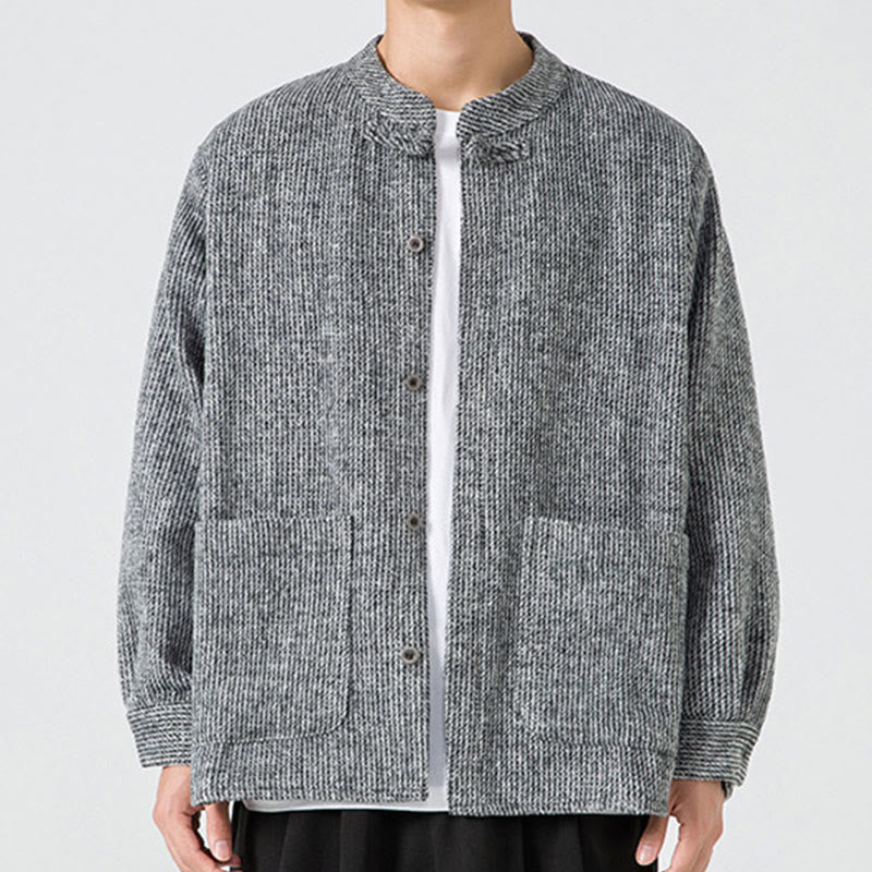 Giacca da uomo in velluto a coste di cotone con tasche e bottoni a rana, tinta unita, a maniche lunghe, con Buddha Stones - Grigio - US/UK/AU48, EU58 (5XL) - image 22