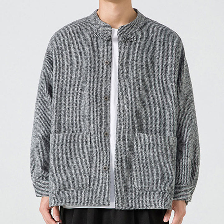 Giacca da uomo in velluto a coste di cotone con tasche e bottoni a rana, tinta unita, a maniche lunghe, con Buddha Stones - Grigio - US/UK/AU48, EU58 (5XL) - image 22