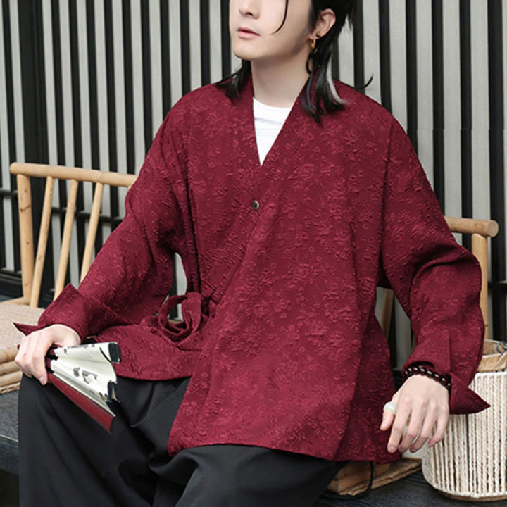 Camicia da uomo a maniche lunghe con scollo a V e motivo floreale Buddha Stones Spring con lacci - image 11