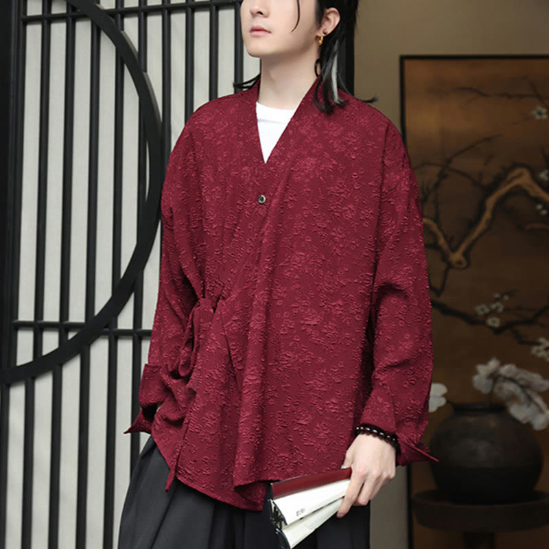 Camicia da uomo a maniche lunghe con scollo a V e motivo floreale Buddha Stones Spring con lacci - image 12
