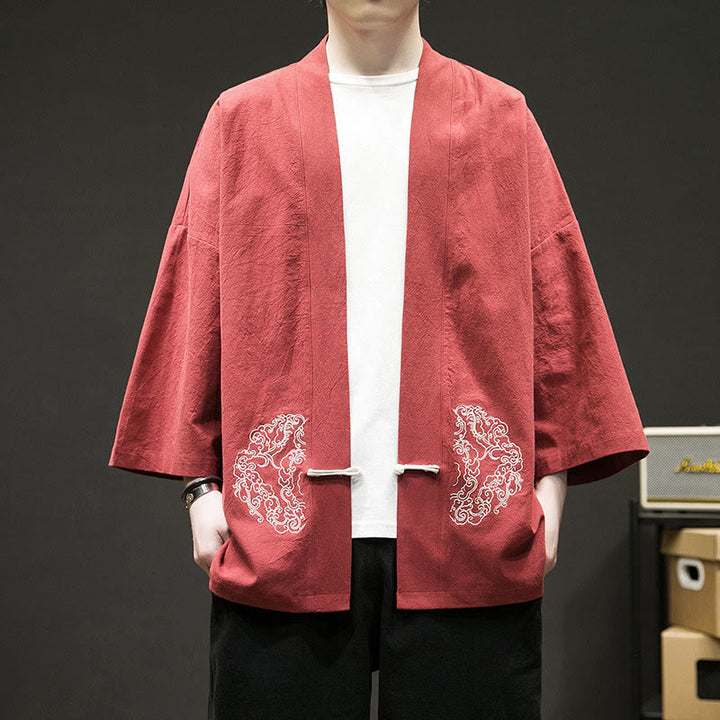 Giacca da uomo in cotone con maniche lunghe e apertura frontale, motivo Buddha Stones , nuvole di buon auspicio - Pomodoro - US/UK/AU46, EU56 (5XL) - image 7
