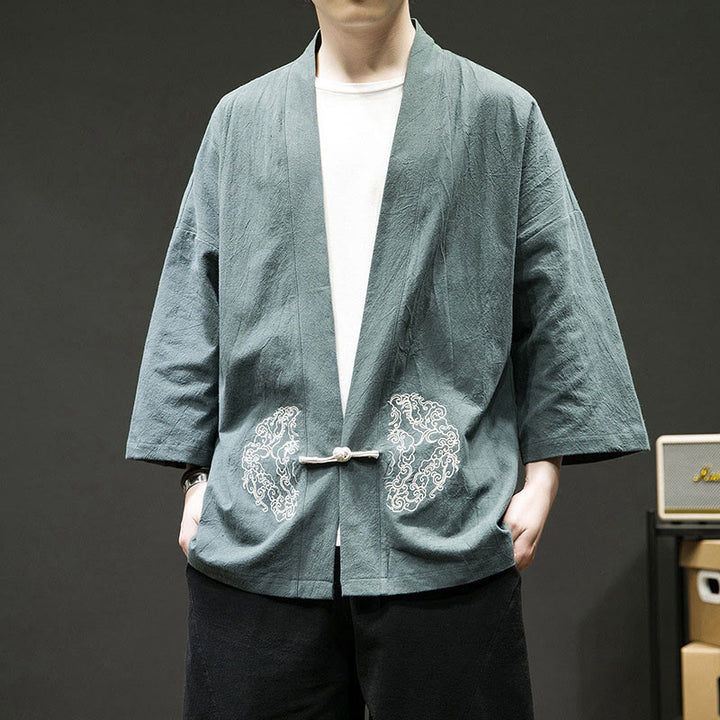 Giacca da uomo in cotone con maniche lunghe e apertura frontale, motivo Buddha Stones , nuvole di buon auspicio - CadetBlue - US/UK/AU46, EU56 (5XL) - image 0