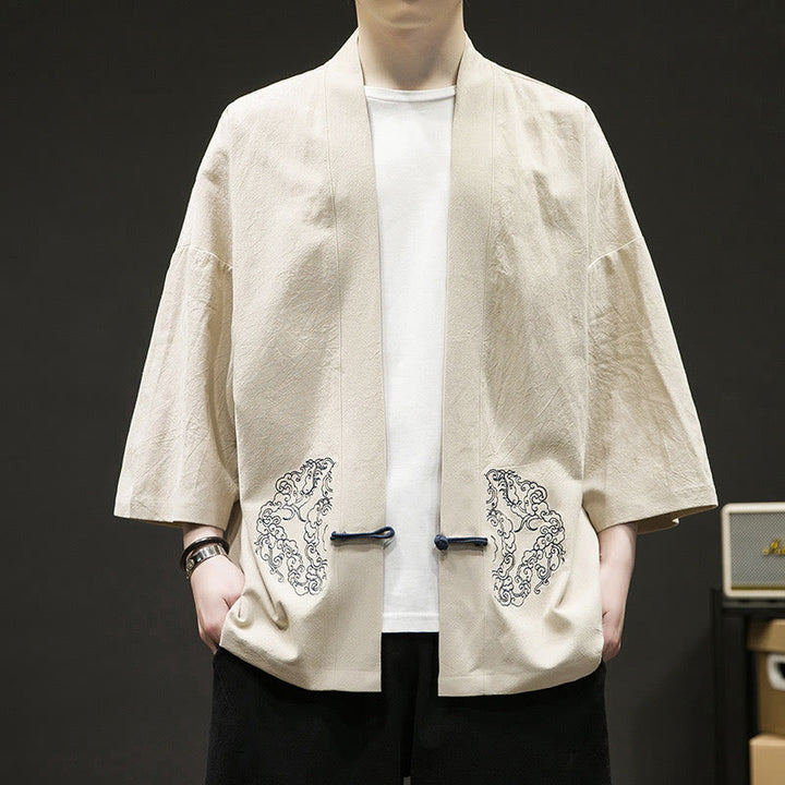 Giacca da uomo in cotone con maniche lunghe e apertura frontale, motivo Buddha Stones , nuvole di buon auspicio - Seta di mais - US/UK/AU46, EU56 (5XL) - image 3