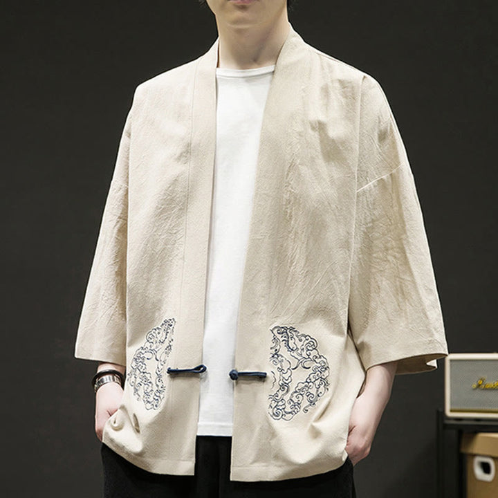 Giacca da uomo in cotone con maniche lunghe e apertura frontale, motivo Buddha Stones , nuvole di buon auspicio - image 4