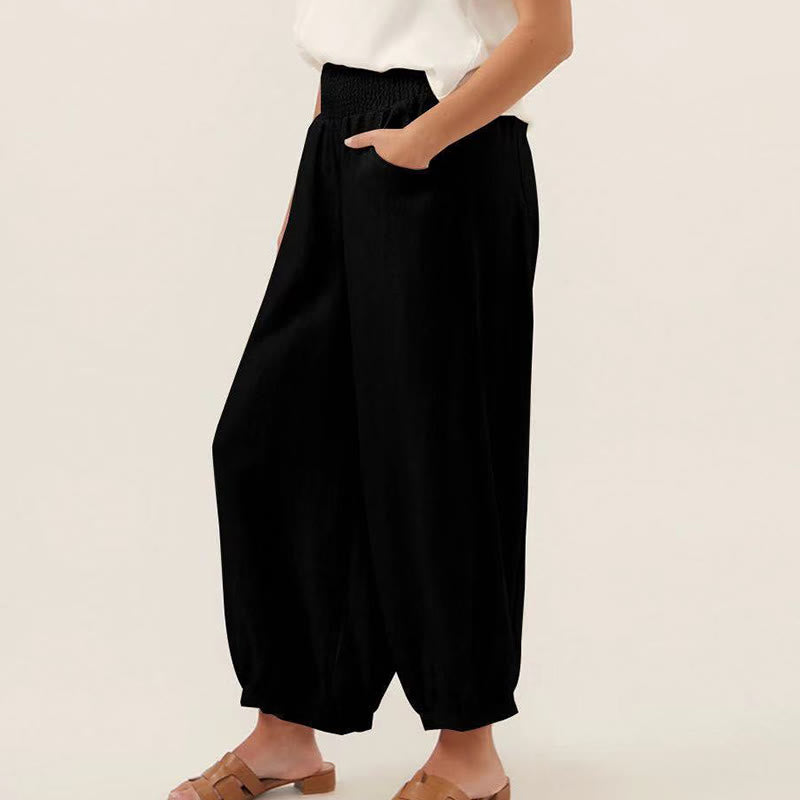 Pantaloni harem da donna in cotone tinta unita con motivo Buddha Stones tasche - image 3