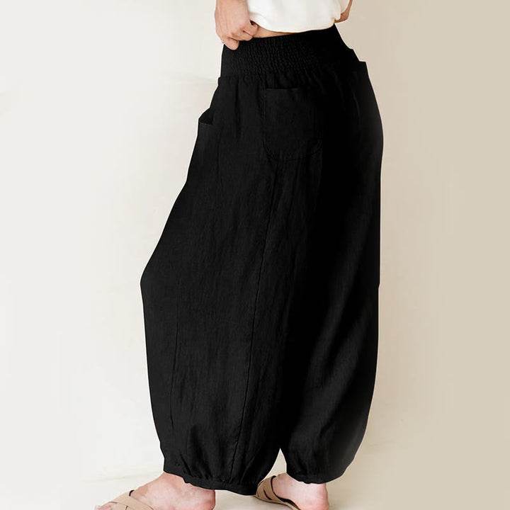 Pantaloni harem da donna in cotone tinta unita con motivo Buddha Stones tasche - image 4