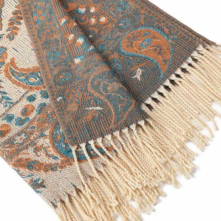 Sciarpa morbida con nappa, motivo etnico ricamato con fiori Paisley e Buddha Stones - image 15