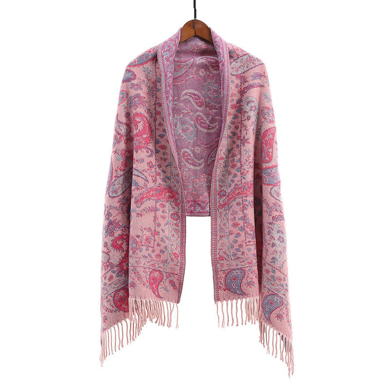 Sciarpa morbida con nappa, motivo etnico ricamato con fiori Paisley e Buddha Stones - Rosa - image 4