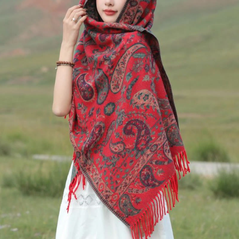 Sciarpa morbida con nappa, motivo etnico ricamato con fiori Paisley e Buddha Stones - image 21