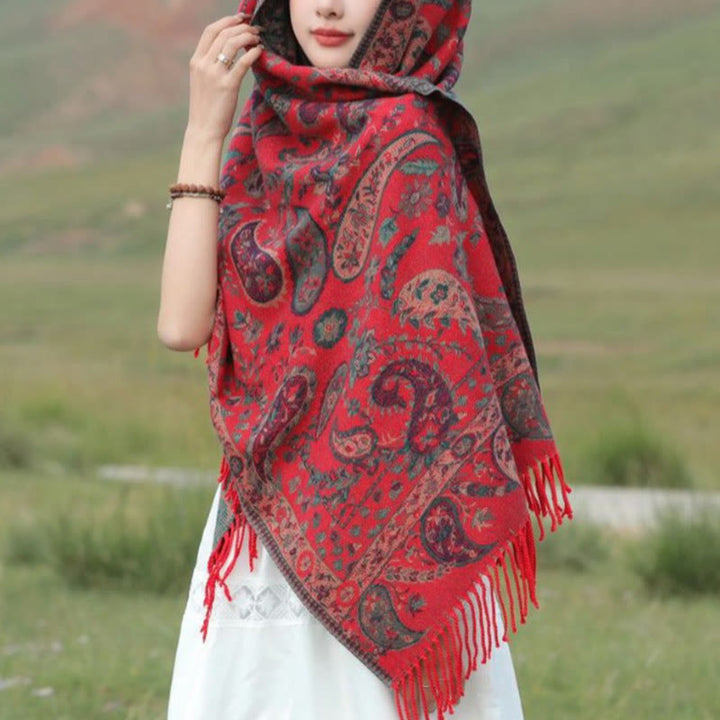 Sciarpa morbida con nappa, motivo etnico ricamato con fiori Paisley e Buddha Stones - image 21