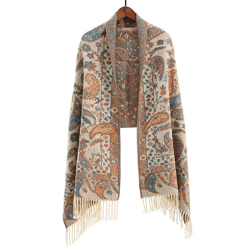 Sciarpa morbida con nappa, motivo etnico ricamato con fiori Paisley e Buddha Stones - PapayaWhip - image 8