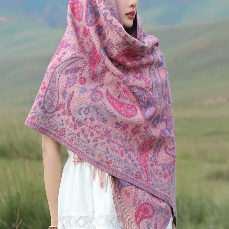 Sciarpa morbida con nappa, motivo etnico ricamato con fiori Paisley e Buddha Stones - image 7