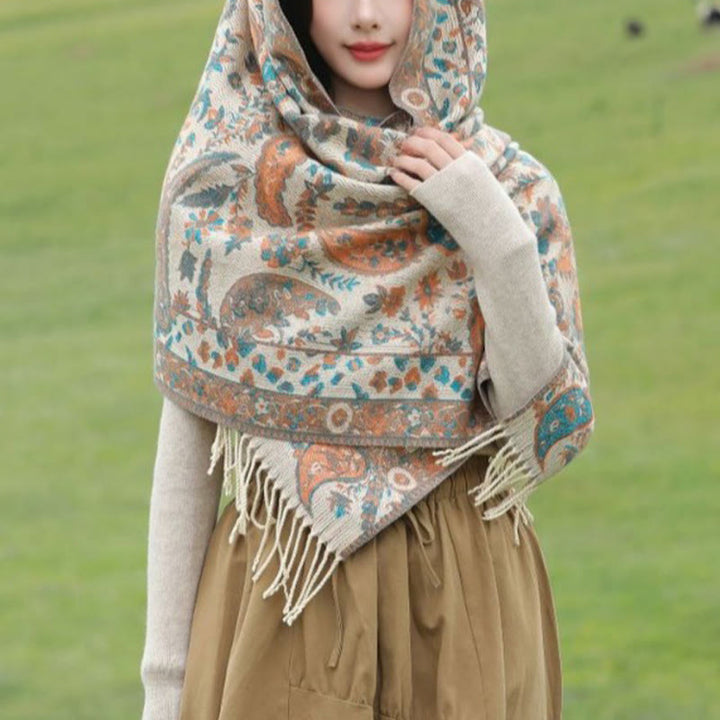 Sciarpa morbida con nappa, motivo etnico ricamato con fiori Paisley e Buddha Stones - image 12