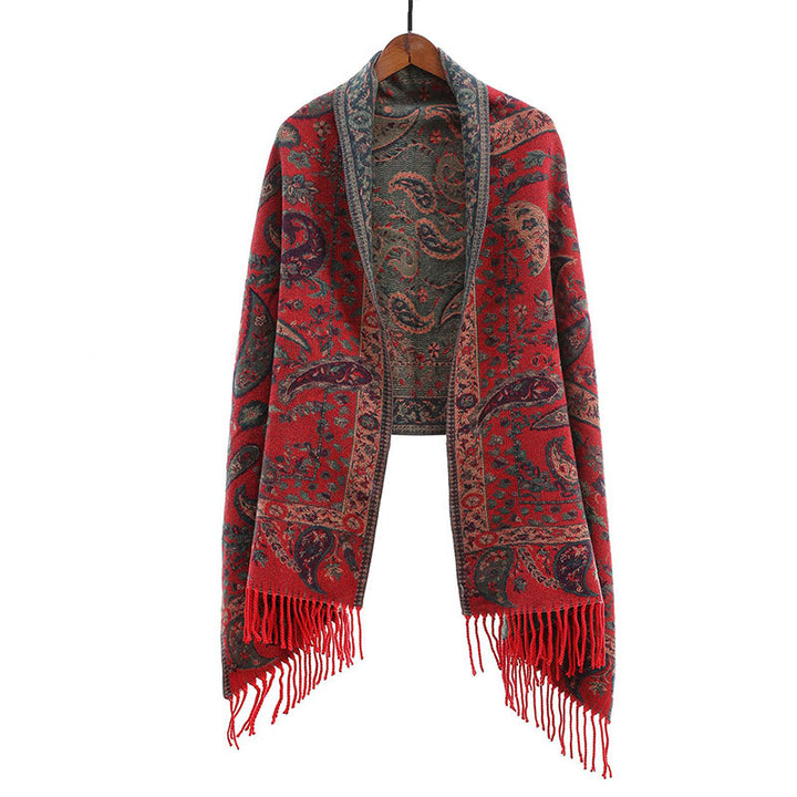 Sciarpa morbida con nappa, motivo etnico ricamato con fiori Paisley e Buddha Stones - Rosso - image 17
