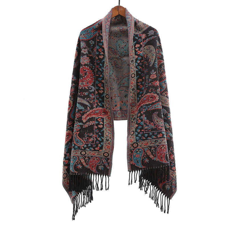 Sciarpa morbida con nappa, motivo etnico ricamato con fiori Paisley e Buddha Stones - image 1