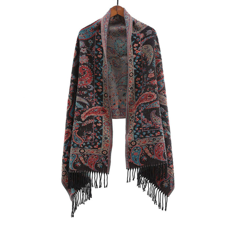 Sciarpa morbida con nappa, motivo etnico ricamato con fiori Paisley e Buddha Stones - image 1