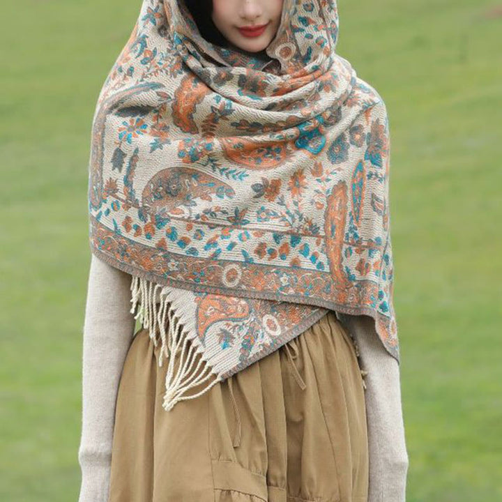 Sciarpa morbida con nappa, motivo etnico ricamato con fiori Paisley e Buddha Stones - image 11