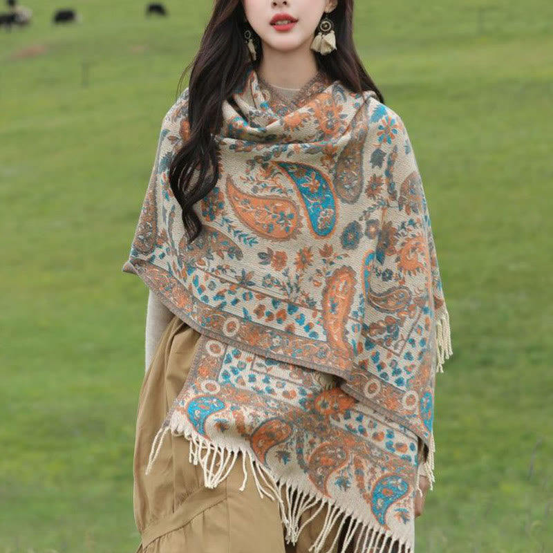 Sciarpa morbida con nappa, motivo etnico ricamato con fiori Paisley e Buddha Stones - image 10