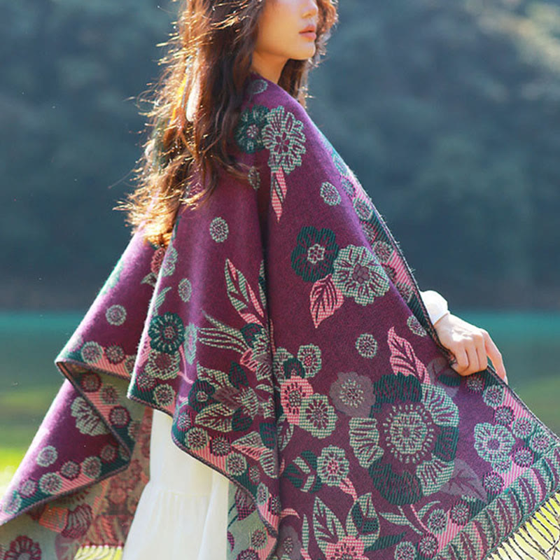 Sciarpa termica morbida con motivo etnico Buddha Stones jacquard e piante, motivo nappa, scialle - image 30