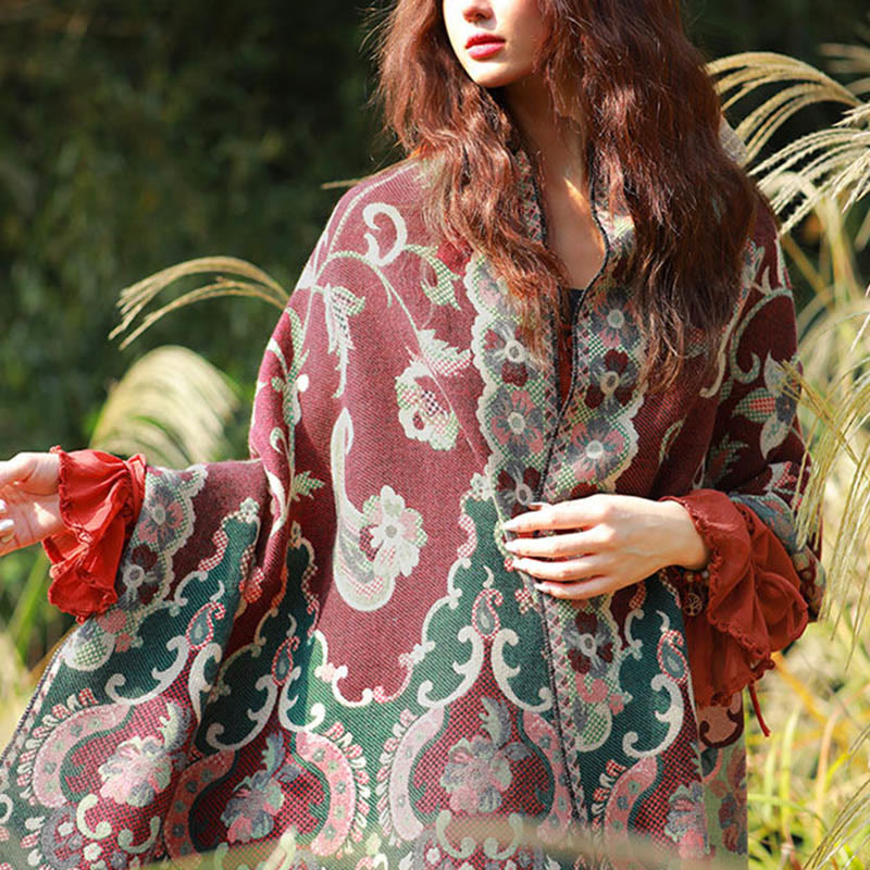 Sciarpa termica morbida con motivo etnico Buddha Stones jacquard e piante, motivo nappa, scialle - image 5