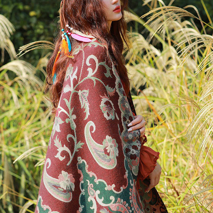 Sciarpa termica morbida con motivo etnico Buddha Stones jacquard e piante, motivo nappa, scialle - image 4