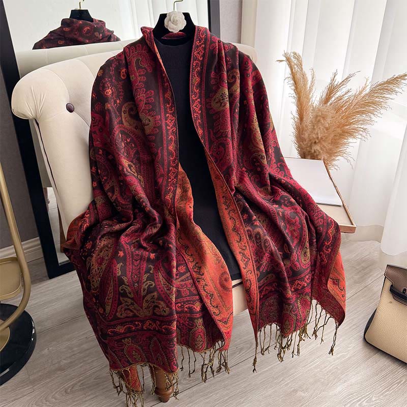 Sciarpa scialle con motivo floreale paisley primaverile Buddha Stones con nappe - image 5