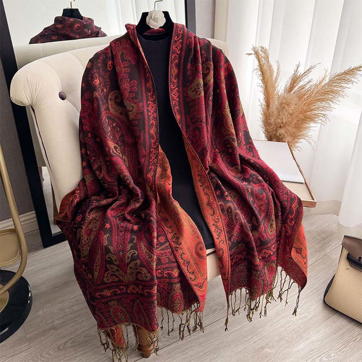 Sciarpa scialle con motivo floreale paisley primaverile Buddha Stones con nappe - image 5