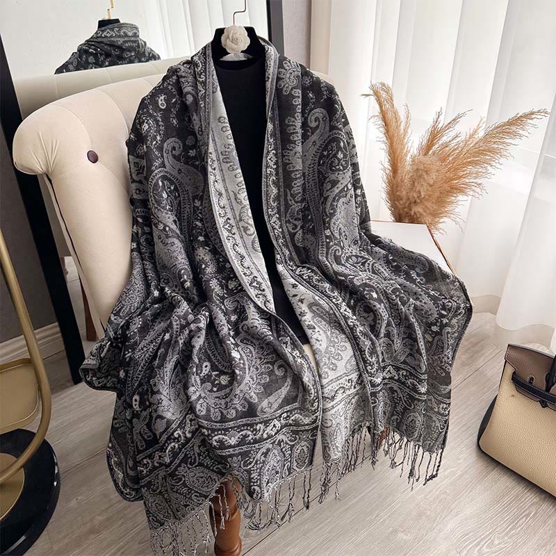 Sciarpa scialle con motivo floreale paisley primaverile Buddha Stones con nappe - image 9