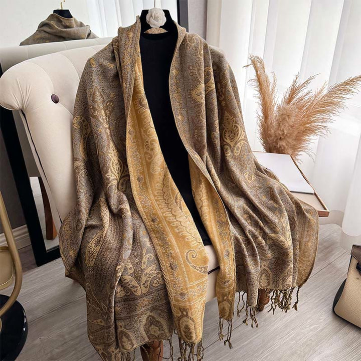 Sciarpa/stola con nappe e motivo floreale paisley primaverile Buddha Stones. - image 13