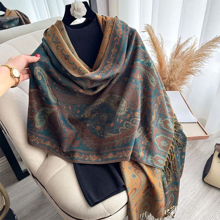 Sciarpa scialle con motivo floreale paisley primaverile Buddha Stones con nappe - image 3