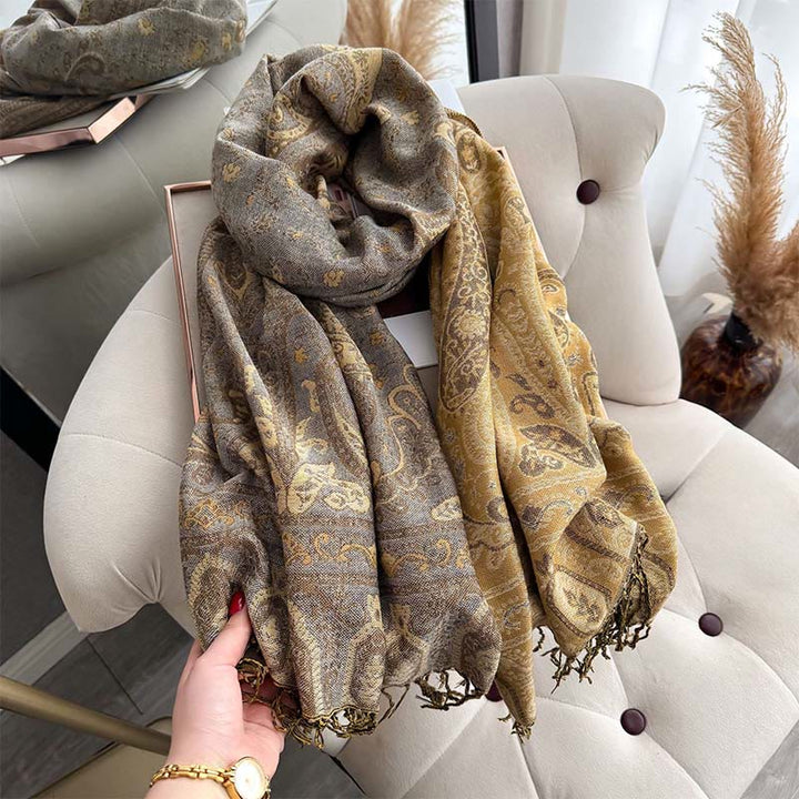 Sciarpa/stola con nappe e motivo floreale paisley primaverile Buddha Stones. - image 14