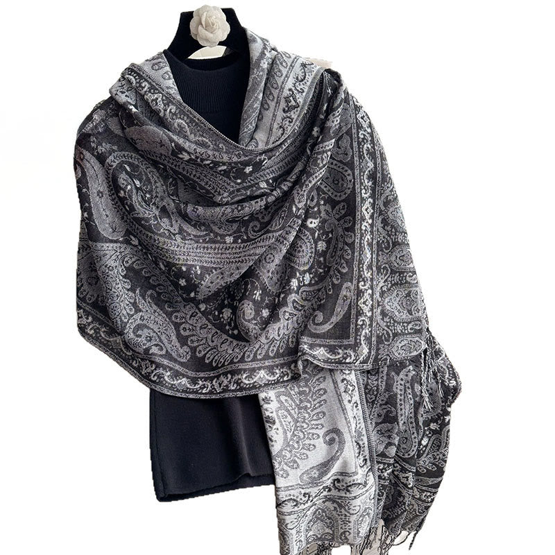 Sciarpa scialle con motivo floreale paisley primaverile Buddha Stones con nappe - image 11