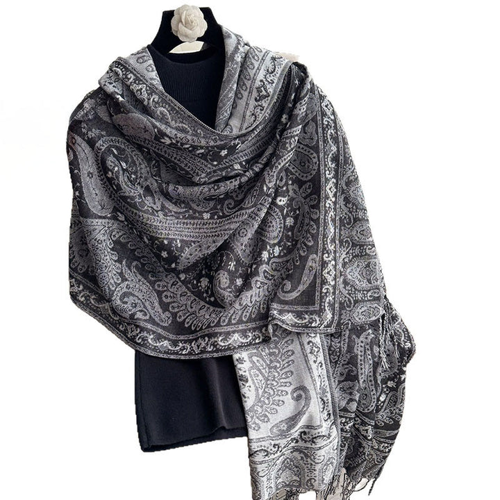 Sciarpa scialle con motivo floreale paisley primaverile Buddha Stones con nappe - image 11