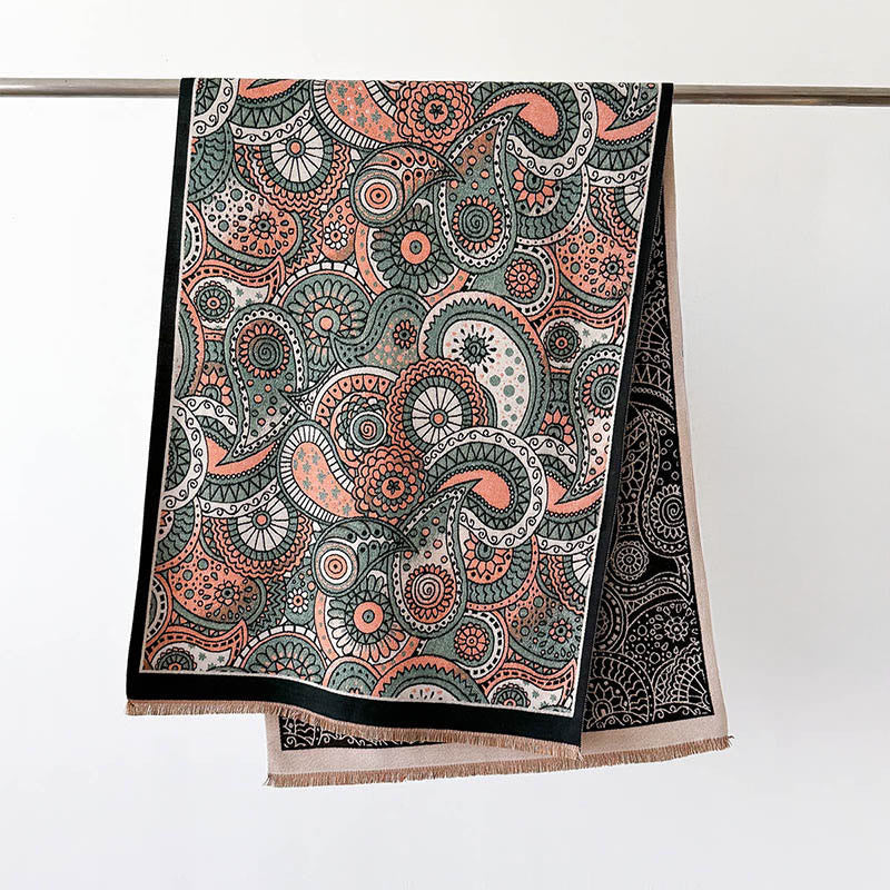 Sciarpa morbida con nappe, motivo geometrico paisley, stile etnico invernale, motivo Buddha Stones - image 1
