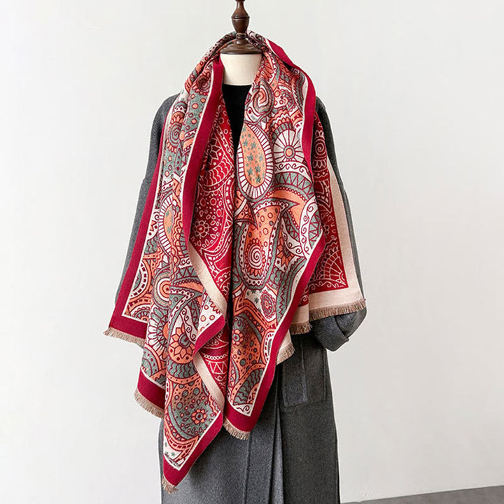 Sciarpa morbida con nappe, motivo geometrico paisley, stile etnico invernale, motivo Buddha Stones - image 10