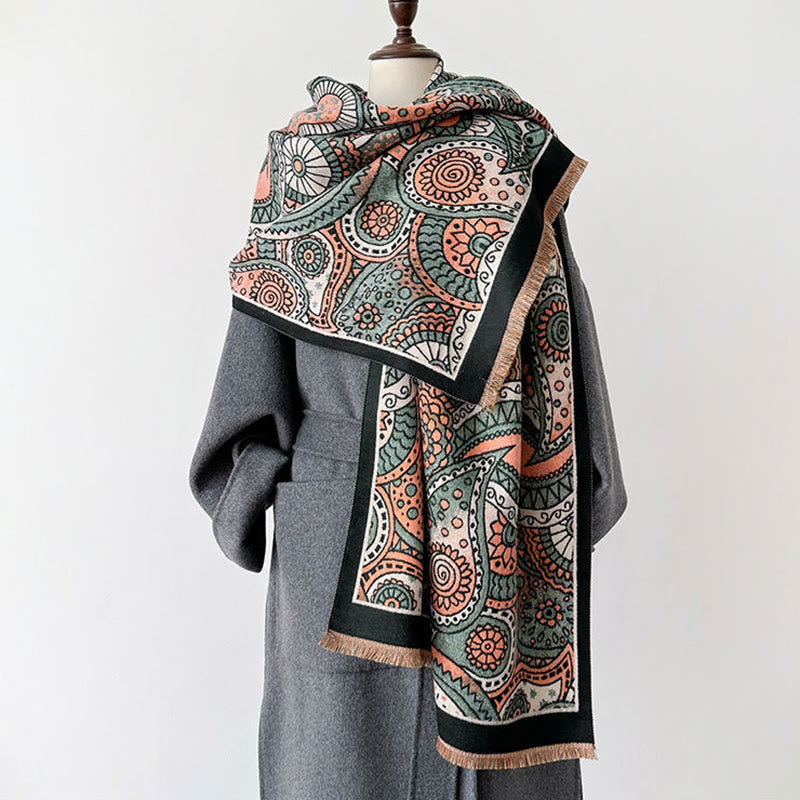 Sciarpa morbida con nappe, motivo geometrico paisley, stile etnico invernale, motivo Buddha Stones - image 2