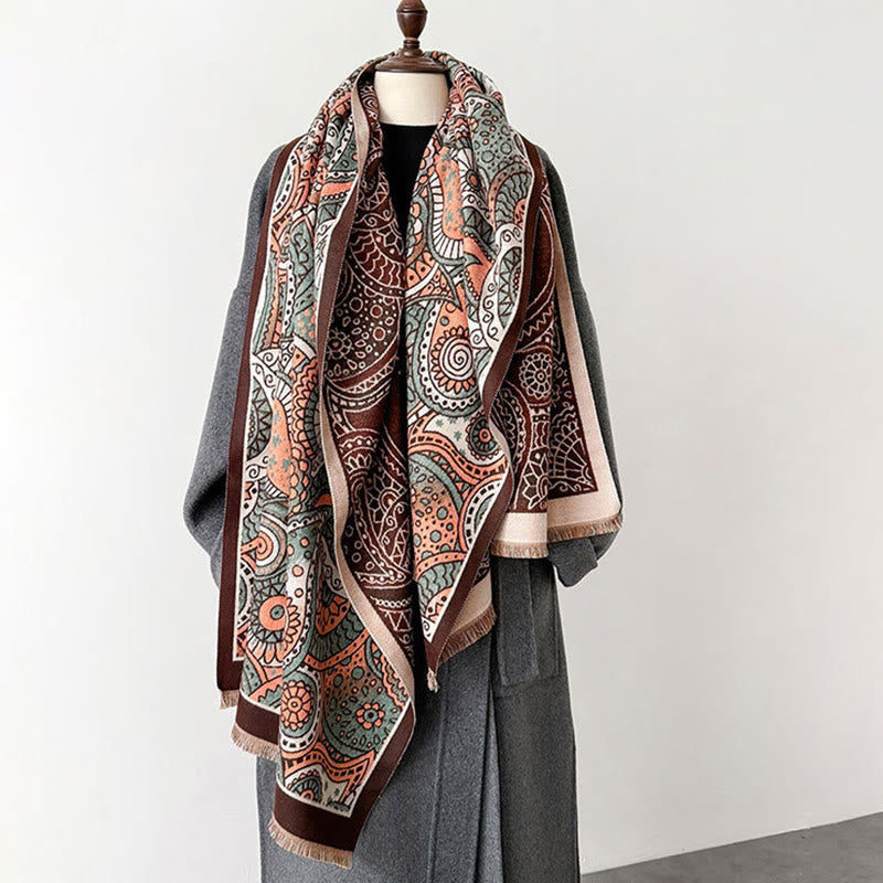 Sciarpa morbida con nappe, motivo geometrico paisley, stile etnico invernale, motivo Buddha Stones - image 13