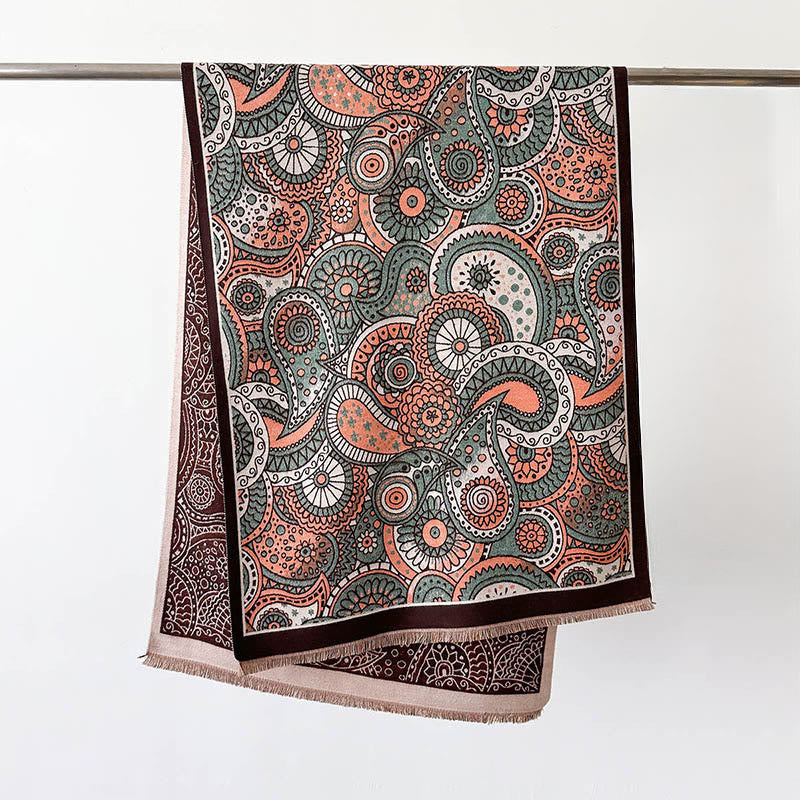 Sciarpa morbida con nappe, motivo geometrico paisley, stile etnico invernale, motivo Buddha Stones - Marrone sella - 186*66 cm - image 12