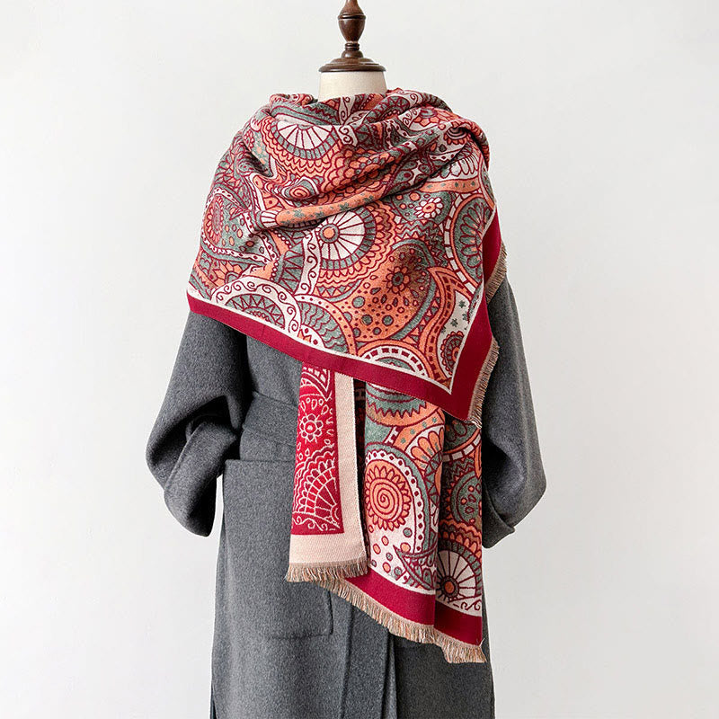 Sciarpa morbida con nappe, motivo geometrico paisley, stile etnico invernale, motivo Buddha Stones - image 11