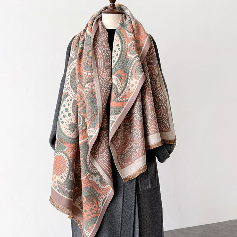 Sciarpa morbida con nappe, motivo geometrico paisley, stile etnico invernale, motivo Buddha Stones - image 15